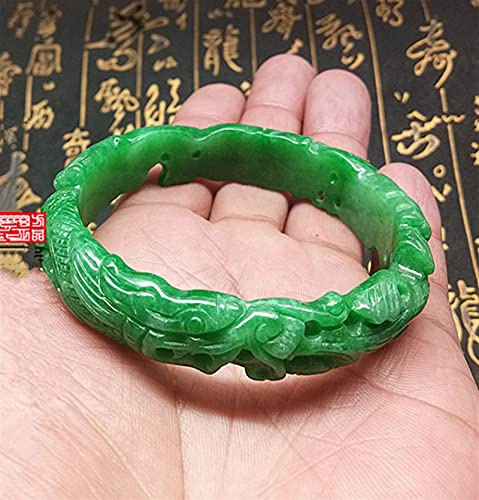 YZDKJ Smaragd handgeschnitzte Hohle Blume Jade armreif grün Jade armreifen Frauen smaragd Armband (Gem Color : 59-60mm)