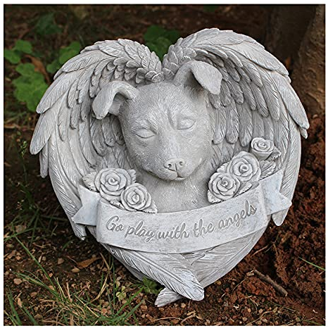 Uziqueif Hunde Urne Grau Als Hunde-Engelfigur Im Flügel, Hundeurne Hund Gedenkstein, Tierurne Urne Für Hunde Als Grabschmuck Oder Grabstein - Handgefertigt,Angel Dog Statue b