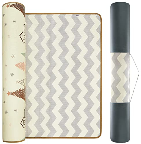 Mamabrum Alfombra de Gateo para Bebé XXL - Alfombra de Juego Enrollable y Antideslizante, de Doble Cara: Diseños de Bosque y Zigzag, Repelente al Agua, Muy Gruesa 2 cm, 180 x 150 cm, Colores Discretos
