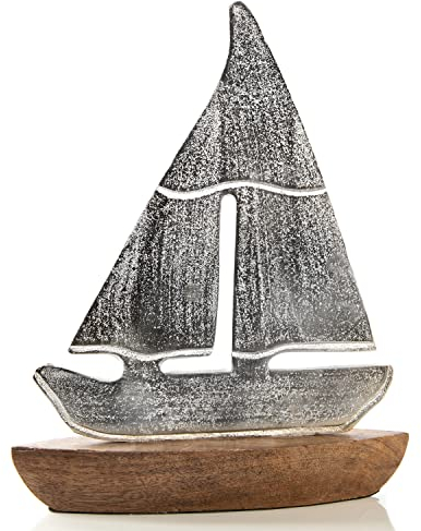 Logbuch-Verlag großes Segelboot Segelschiff Metall Holz Geschenk 27 x 7 x 32 cm silberfarben Schiff stehend Segeln Deko