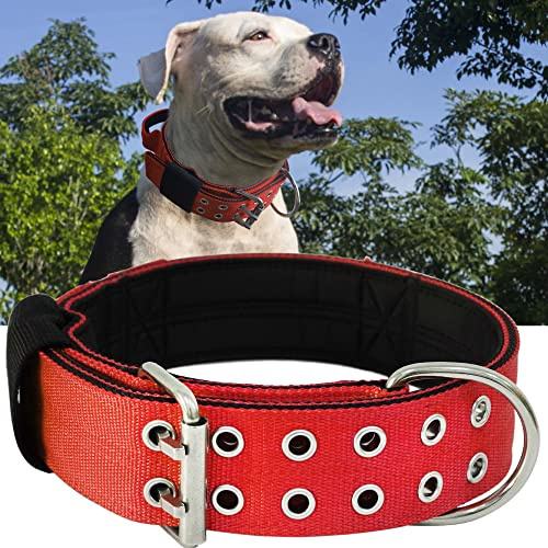 Hundehalsband mit Griff, 5,1 cm breit, strapazierfähig, robustes Nylon, unzerstörbares taktisches Halsband, für sehr große Hunderassen, Deutschen Schäferhund, Pitbull, Rottweiler 55,9–68,6 cm, Rot