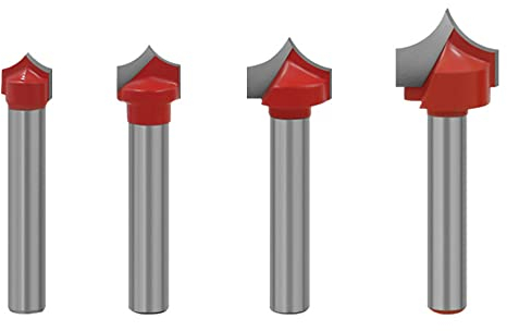 Saipor 4pcs 6mm Shank Point Cutting Roundover Router Bit Set C3 Carbide Tipped Round Over Beading Bit Beadboard Router Bit Radius 3.96/4.76/6.35/7.96mm