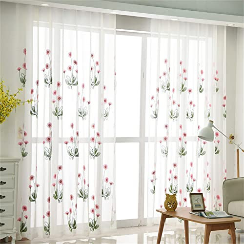 KEKUYA Voile Gardinen Vorhang Gardinen Transparent,2 Stück Gardinen Vorhänge Vorhang Blickdicht mit Ösen Wohnzimmer Schlafzimmer Stores Küche - Blumen Pflanzen(B132 x H213cm)