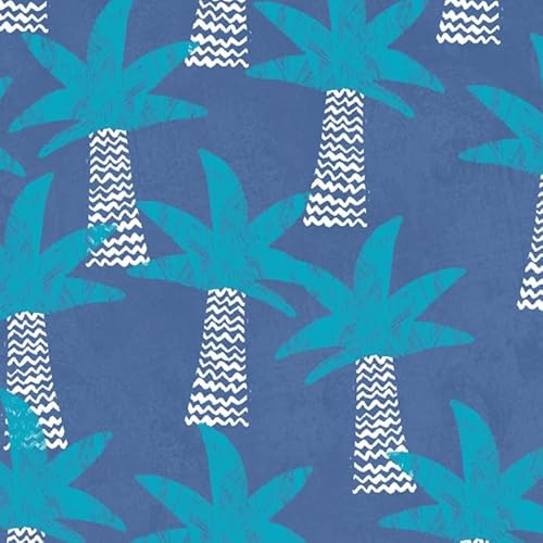 The Craft Cotton Co - Dino Blues – Palme auf dunkelblauem Baumwollstoff, 0,5 Meter, 112 cm breit, 100 % Baumwolle, für Kinderzimmer, Quilten, Nähen, Schneidern