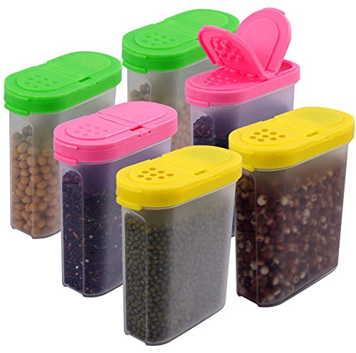 Aosmeol 6 Stück Schüttdosen,250ml Streudosen,Gewürzboxen Aufbewahrungsboxen mit praktischen Streuer,Gewürzbehälter Schüttdosen,Schüttdose für Küche(Gelb Rosa Grün 3 Farben)