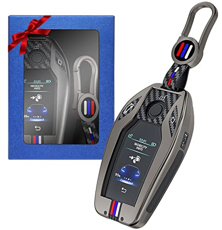 Yumzeco Zink Legierung Autoschlüssel Cover für BMW 5 7 Series G30 G31 X3 X4 | Auto Schlüsselhülle Covers für G30 G31 X3 X4, Kohlefaser-Muster Smartkey Schutzhülle Schlüssel Cover mit Silicone TPU Grau