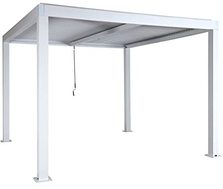 Pergola HWC-L46, Gartenpavillon Lamellen-Pavillon, 11cm-Aluminium-Gestell, Regenrinne sturmfest, 3x3m - weiß