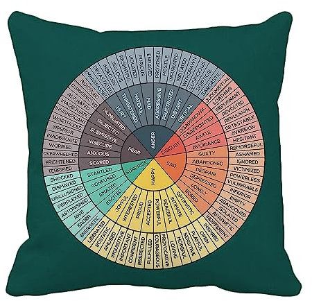 Wheel of Emotions Feelings Chart Velvet Throw Pillow Covers Cozy Pillowcases Home Decor for Bed Couch Sofa Therapy Office Living Room Cushion Covers Counselor Physical Therapist Gifts 18x18