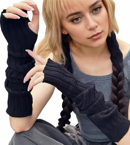 URAWESO Goth Armstulpen Emo Punk Y2k Armstulpen Fingerlose Handschuhe Cosplay Kostüm, Black03, Einheitsgröße