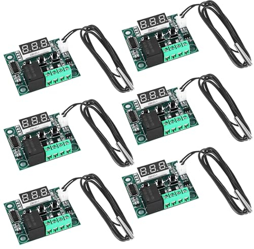 Leikurvo 6 pezzi W1209 DC 12 V, termostato digitale a LED, regolatore di temperatura, -50 – 110 °C, interruttore di controllo con sensore impermeabile, riscaldamento e raffreddamento