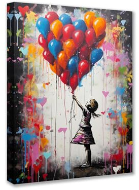 Tucocoo Bilder für Wohnzimmer, buntes Ballongemälde, 1 Stück, Leinwand, Banksy, kleines Mädchen, Wandkunst, Street Pop, modernes Kunstwerk, Heimdekoration, Giclée, gerahmt, aufgespannt, fertig zum