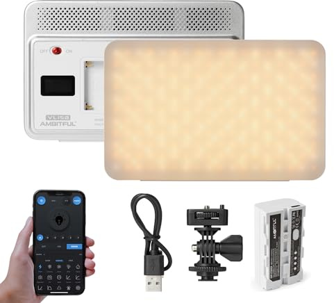 AMBITFUL Iluminación de video con control de aplicación, base de zapata para estudio de iluminación de video de fotografía, CRI/TLCI 95+ con batería (VL15B Bicolor)