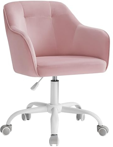 SONGMICS Sedia da Studio in Casa, Sedia Girevole, Regolabile in Altezza, Portante 110 kg, Struttura Acciaio, Tessuto di Velluto Respirante, Studio, Camera da Letto, Rosa Gelatina OBG019P02