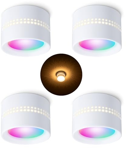 SSC-LUXon 4 Stück ALAPI Deckenspot weiß inkl. Smart Home GX53 LED Wifi RGBW - Aufputz Leuchte LED kompatibel mit Alexa, Siri & Google