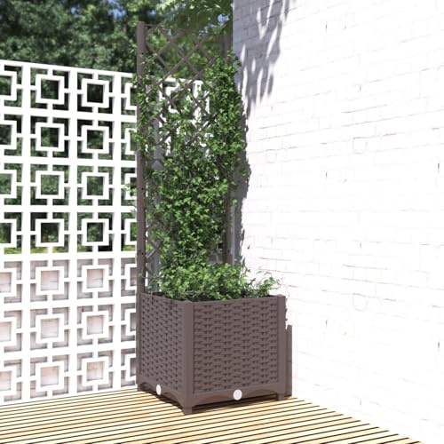 Gecheer Jardinera con Enrejado Arriate con Enrejado Planta Flores Maceta para Exterior Terraza Balcón Ventanas Maceta Jardinera Polypropylene marrón 40x40x136 cm