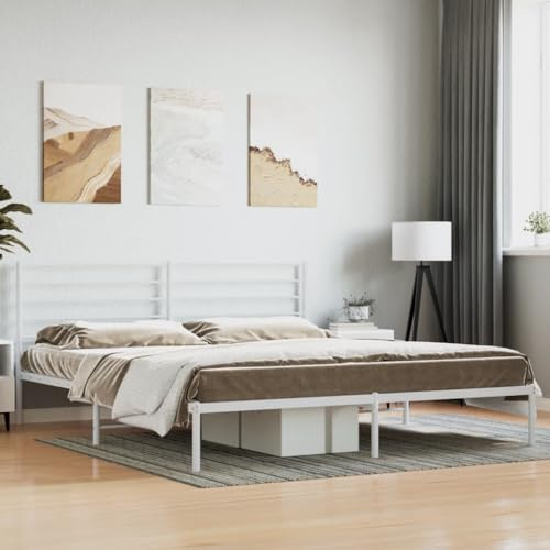CKioict Palettenbett Modernes Bettgestell Jugendbett Bettgestell mit Kopfteil Metall Weiß 193x203 cmGeeignet für Gästezimmer, B&Bs, Schlafzimmer