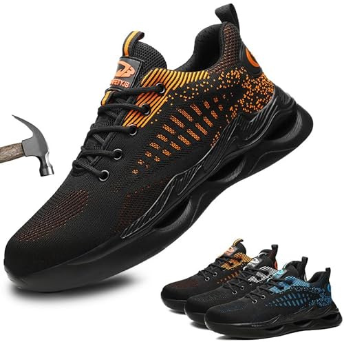 Mitudidi Zapatos de Seguridad para Hombre y Mujer Zapatos de Trabajo con Punteras de Acero Transpirables Antideslizantes Cómodos y Resistentes Calzado de Seguridad Zapatillas de Trabajo 45 EU