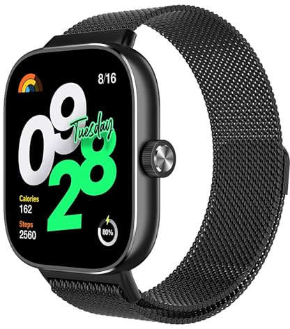 Astorgos Metal Strap Compatible with Redmi Watch 5, 4, Smart Band 9 Pro, 8 Pro, Stainless Steel Mesh Replacement Band, Magnetic Milanese Loop for Men Women, Black