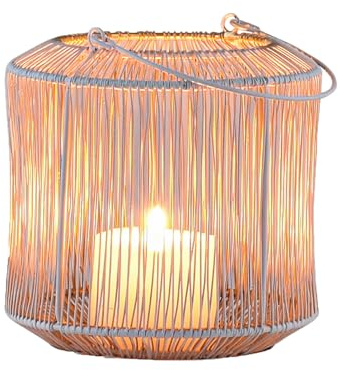 Marrakesch Boho dekoration estetisk lykta metalltråd 14 cm stor vit guld | Lykta värmeljushållare Stello som trädgårdsdekoration och vardagsrumsbordsdekoration | Utsökt ljushållare för värmeljus