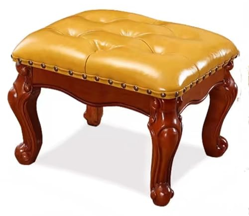 Hocker Retro-leder-antik-kleiner Fußhocker, Osmanische Fußstütze, Amerikanischer Vintage-wohnzimmer-schlafzimmer-hocker Im Vintage-stil Mit Gepols(Size:40x34x32cm/15.7x13.4x12.6in,Color:tartrazine)