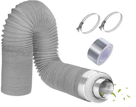 ZIGefofo 100 mm Isolierter flexibler Lüftungskanalschlauch Länge 1.5m Abluftschlauch Schallgedämmter Wärmeisolierung mit 2 Schlauchschelle Edelstahl und Klebeband Alu Flexrohr Lüftungsschlauch