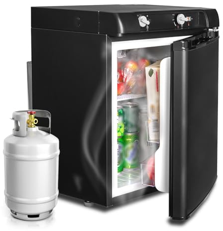 SMETA Gaskylskåp 40 L, 12 V/220 V, Triblandat kylskåp, Tyst kylskåp för Camping, Resor, Stuga, Garage, Campingbil, 30 mbar Propan, Svart