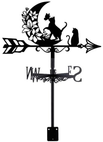 SUPERDANT Banderuole con Gatto Segnavento da Metallo Luna Fiori di Gatto Banderuola Nera Decorazione Segnavento Artistica Da Giardino Direzione Del Vento Decorativa per Capannoni