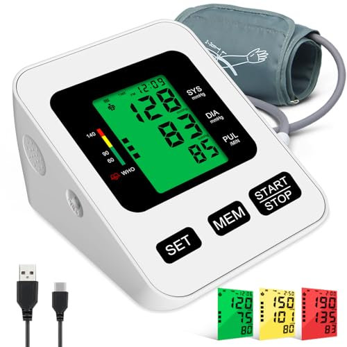 PANACARE Home Use Blood Pressure Monitor Fully Automatic Upper Arm Blood Pressure Monitor, 3-Color Large Display with Backlight | 2Users&198Data | Cuff from 22-40cm