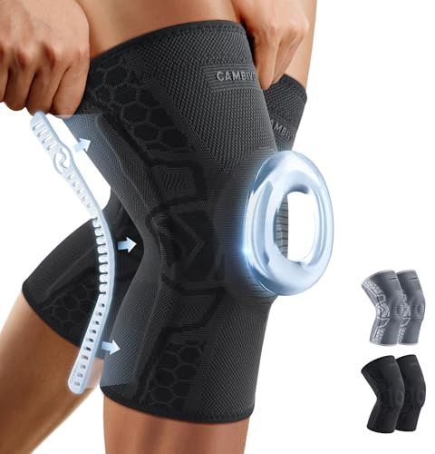 CAMBIVO 2-Pack Knee Support Men with Thickened Patella Gel Pad and Side Stabilizers Knee Brace for Women Arthritis Knee Compression Sleeve for Knee Pain Relief, Running, Workout, Daily Use (Black, L)