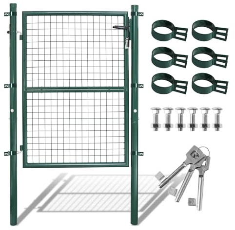 ISOISL Cancello da giardino, in acciaio zincato, con maniglia e 3 chiavi, resistente alle intemperie, robusto e durevole