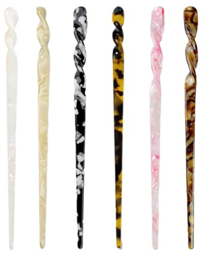 TPZORJX 6pcs Haarstäbchen,Acetat Haarstab Schildpatt Haarsticks Schildpatt Haarnadel Leopardenmuster Retro Haarnadeln Scheibe Vintage Stil Lange Chinesische Haarnadeln Für Frauen