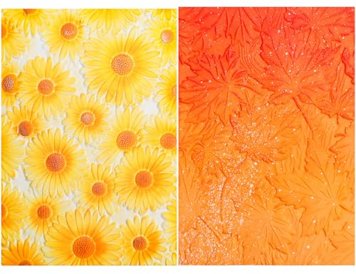 2 Stücke 3D Prägeschablone für Kartenherstellung Herbst Ahornblätter und Sonnenblumen Texturen Impressionen Hintergrund Kunststoff Prägeschablonen Vorlage für DIY Scrapbooking und andere