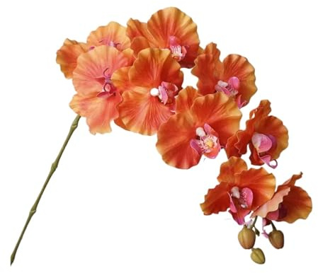 CSFFA Lot de 3 Fausses Fleurs en Latex à 9 têtes de Phalaenopsis for décoration de la Maison, orchidée Papillon, Arrangement Floral de Table for fête de Mariage(Orange)