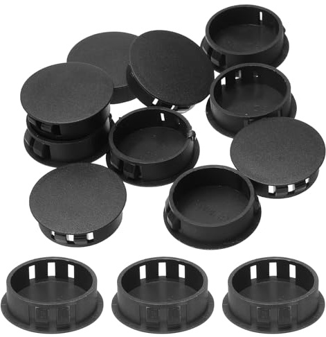 sourcing map 10pcs Nylon Plastic Hole Plugs, 1-2/7(32mm) Round Drill Screw Hole Plugs Covers Knockout Locking Plastic Plugs Insert End Caps for Kitchen Cabinet Furniture, Black