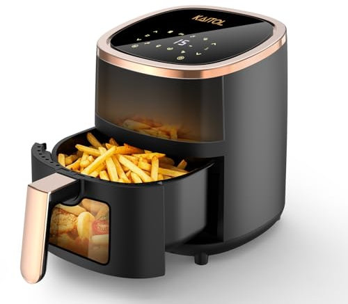 KAITOL Heißluftfritteuse 6L Fassungsvermögen,8 in 1 Programme 1200W Airfryer,Rapid Air Heißlufttechnologie,Touchscreen,Sichtfenster,Max 200°C,Spülmaschinenfest,Fritteuse ohne Öl,55% Energiesparend