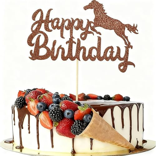 HSC Horse Cake Topper with Jumping Horse Design, Brown Paper Cake Decoration, 1pc, Birthday Wedding Baby Shower Halloween Thanksgiving Party Dessert Decorations, Horse Cake Decorations (Brown)