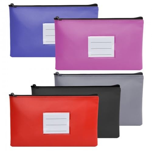 5 Stück Geldtaschen Banktasche Leder, 27 x 15 cm Dokumentenmappe A5, Bankmappe Geldscheintasche Klein mit Reißverschluss und Fenster, Geldscheine Aufbewahrung für Schule Haushalt Geschäftlich