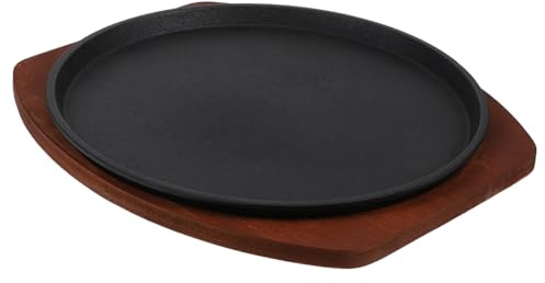 Plancha de Hierro para Bistec Base de Madera, Redonda