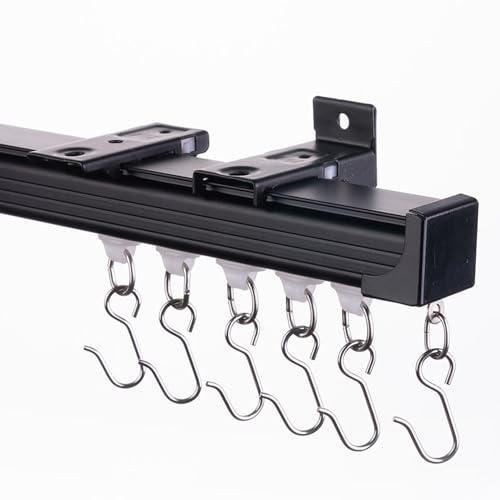 INNOVIO Ceiling Curtain Track 6ft to 9ft, Adjustable Curtain Track Ceiling/Wall Mount, Heavy Duty Aluminum Curtain Track Rods with Roller Hooks - Curtain Rail System for Grommet/Pleated Drape, Black