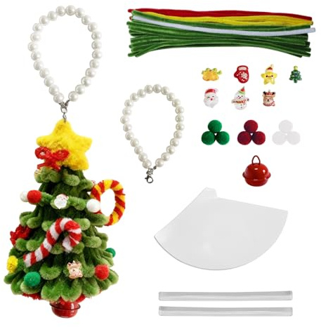 Pfeifenreiniger zum Basteln, Weihnachtsbaum-Anhänger, Chenille-Stiel-Set, flauschige Stäbchen für DIY-Projekte und Anfänger, Pfeifenreiniger-Set mit niedlichen Accessoires für Weihnachtsgeschenke