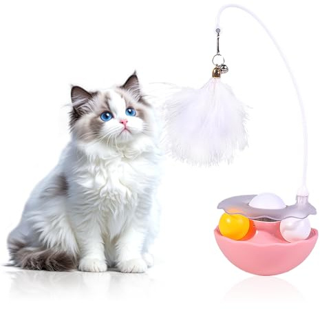 lioewhu Interaktives Katzenspielzeug mit Feder, Katzenminze und Kugel, 360° Wackelspielzeug zur Selbstbeschäftigung, Bewegungsförderung und Intelligenz Training für Kitten und Katzen (Rosa)