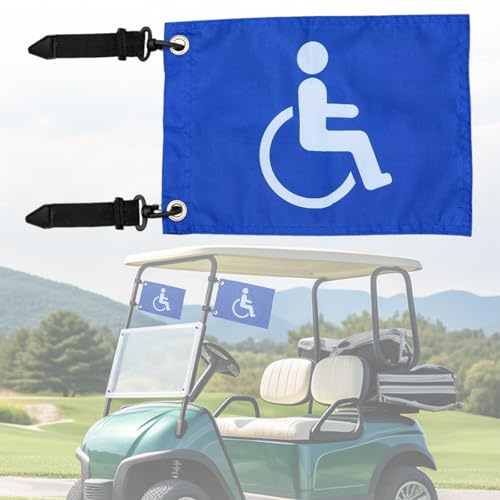 Disable Handicap Flag for Golf Cart, Boat, Bike - Blue Safety Golf Flag with Elastic Strap Bracket, 9L x 6W (1)