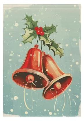 Bandera de Navidad con diseño de campanas y acebo, diseño retro de doble cara, decoración de temporada, patio, césped, exterior, 28 x 40 pulgadas