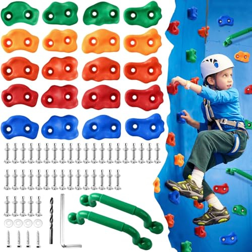 OBYCPIN Set di 20 maniglie per arrampicata fai da te – pietre da arrampicata incluse viti e accessori di montaggio per interni ed esterni