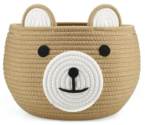 Aufbewahrungskorb mit Versteckten Griffen - Babykorb aus Baumwollseil, Wäschekorb Kinderzimmer aus Baumwolle, Waschbar & Hochwertig, Ideal für Kuscheltier Aufbewahrung, Kinderzimmer mit Bären-Design