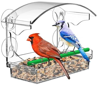 VNLCPX Fenster Futterhaus für Vögel, Transparent Vogelhaus Fensterscheibe für Wildvögel, Bird Feeder Vogelfutterhaus Acryl mit Saugnäpfe, 25 x 18 x 9.5 cm