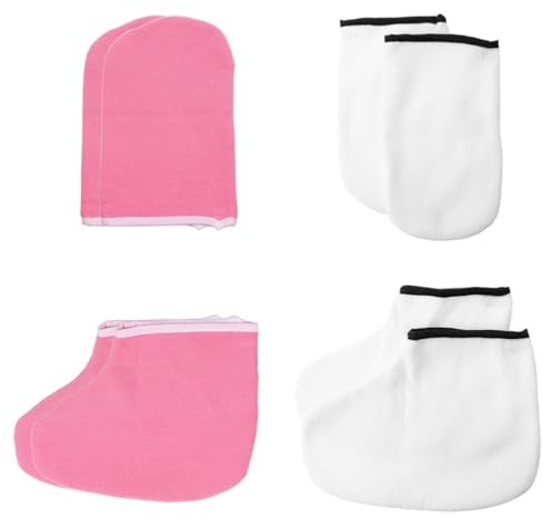 Hohopeti 4 paia Guanti Esfolianti e Idratanti per Mani e Piedi Bianco e Rosa per Trattamento Spa Cura Prevenzione Secchezza e Ruvidezza per Uso Professionale e Domestico