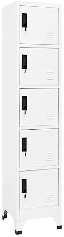 XHNIFBN Schließfachschrank Weiß 38x40x180 cm Stahl, 5-Fach Spind mit Lüftung, abschließbar, Namensschildhalter, 75 kg, für Büro Schule Flur