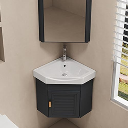 JDXQBLD Bathroom Sink with Vanity - White Ceramic Washbasin and Storage Cabinet, 38/43cm Countertop, Corner Washbasin for Bathroom Changing Room and Toilet，C 43 * 43CM