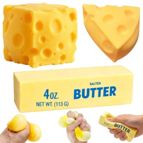 Butter Squishy, 3 Stück Käse Squishy Stressball, Cheese Squishy Fidget Toys | Butterstick Anti Stress Spielzeug, Sensorik Quetschball Stressabbau für Büro Angstlinderung und Dekompression